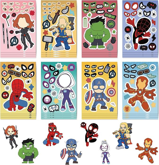 24 Sheets Superhero Stickers for Teens Adults Make Your Own, Teens Make a Face Stickers | Amazon (US)