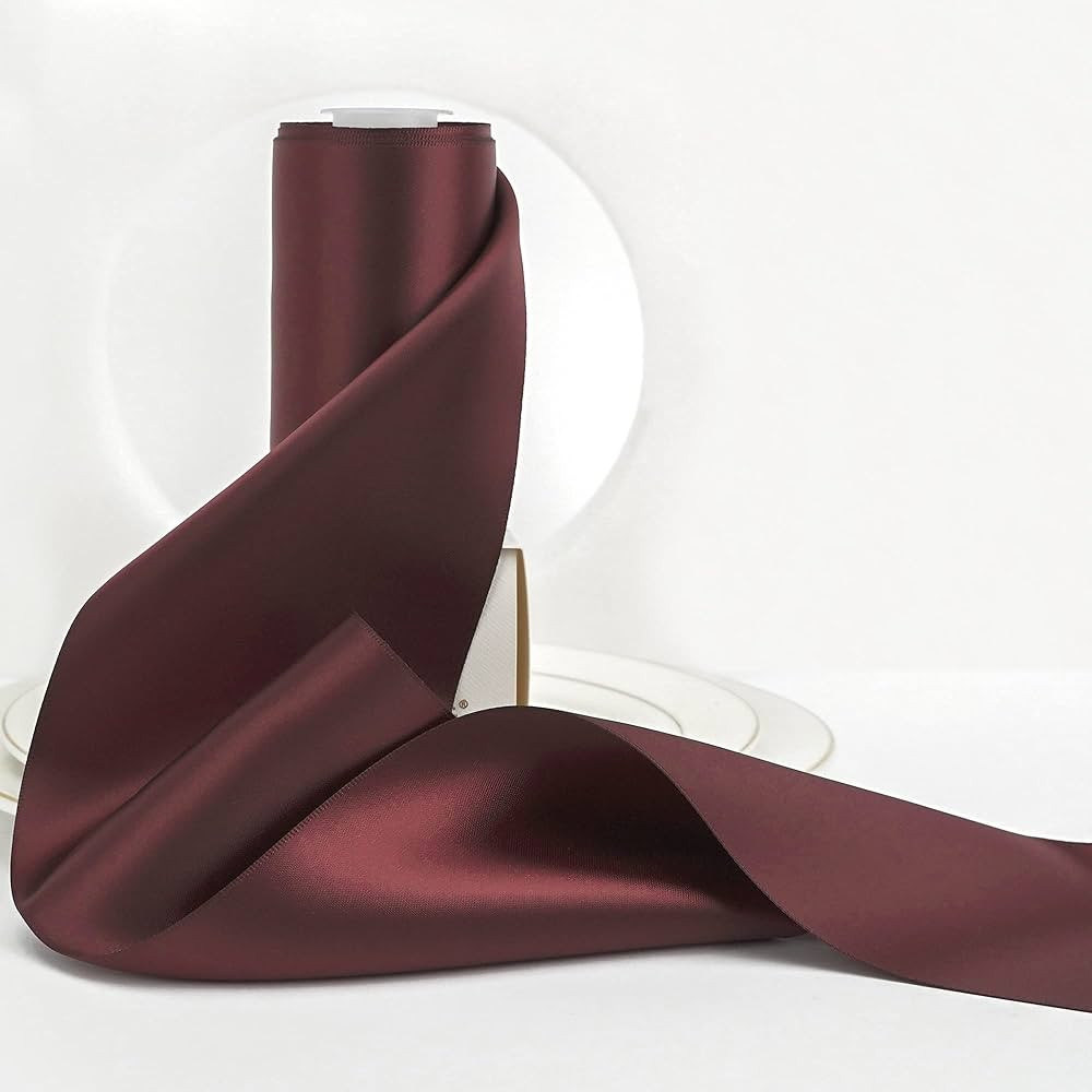 HUIHUANG Burgundy Satin Ribbon 4” Wide Decorative Ribbon Double Sided Satin Thick Ribbon for Ch... | Amazon (US)
