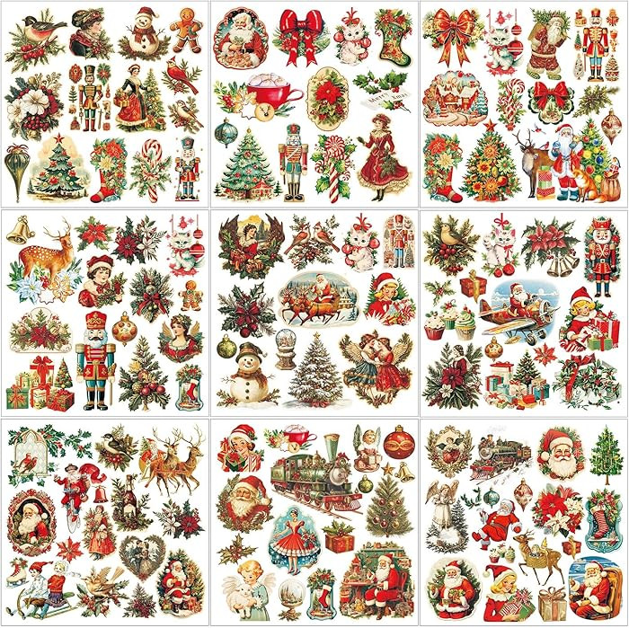 TecUnite 9 Sheets Vintage Christmas Rub on Transfers for Crafts and Furniture Retro Merry Christm... | Amazon (US)