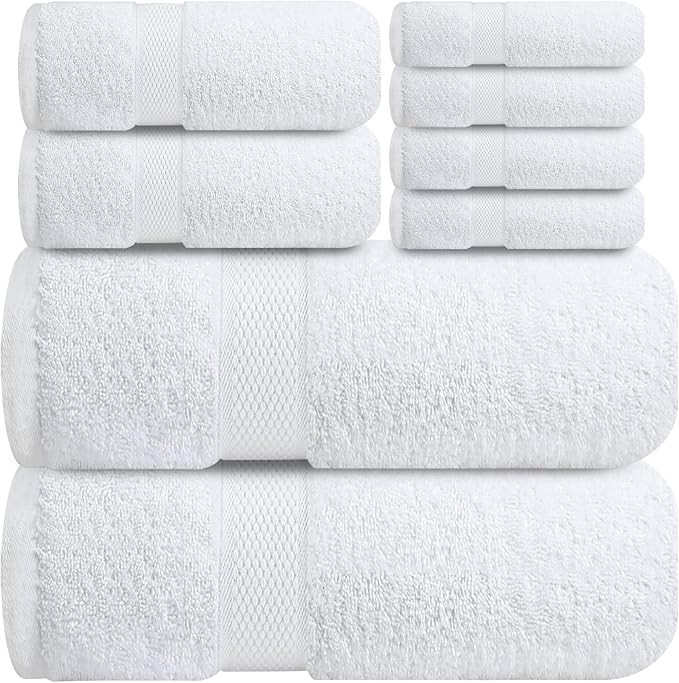 Infinitee Xclusives Luxury 100% Cotton Towel Set – 8 Piece Bathroom Towel Set (2 Bath Towels, 2... | Amazon (US)