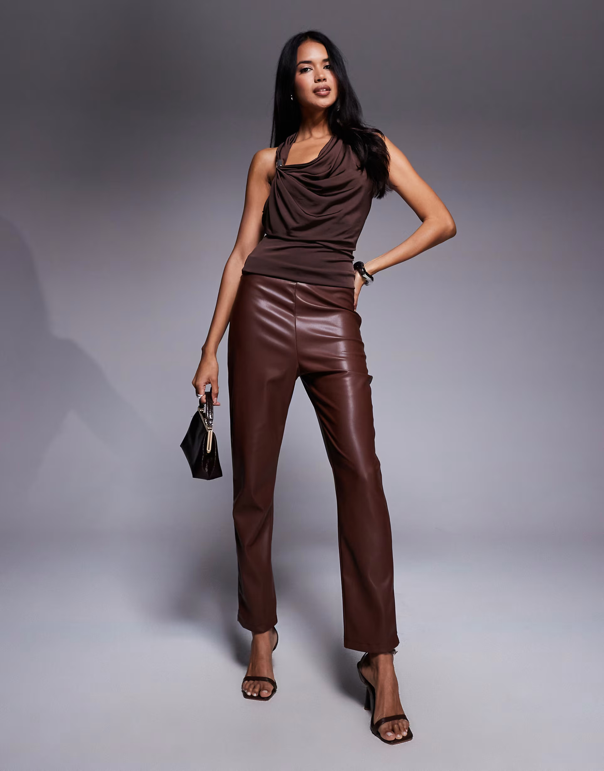ASOS DESIGN faux leather trouser in brown | ASOS (Global)