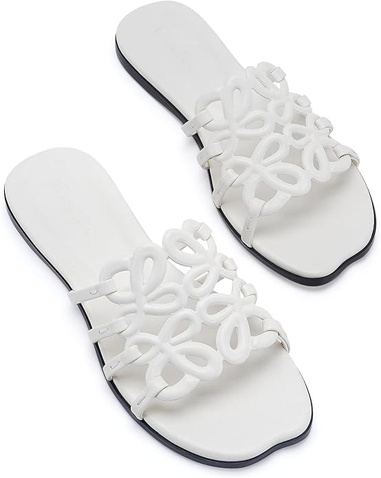 Flat Sandals for Women 2026 Luxury Open Toe Dressy Slip On Sandals Comfortable Slides for Summer | Amazon (US)
