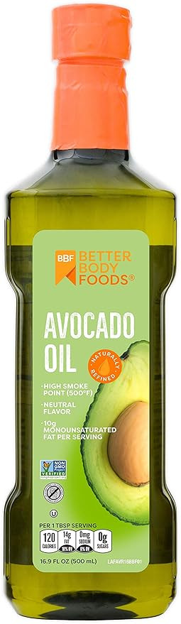BetterBody Foods Avocado Oil, Refined Non-GMO Cooking Oil for Paleo and Keto, 500 Milliliters | Amazon (US)