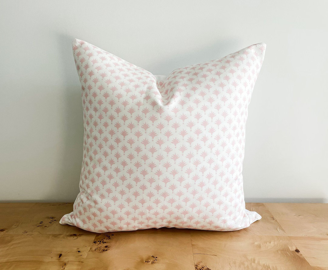 Danika Herrick Soft Pink Tiny Palms Pillow Cover, Block Print Pillow, Floral Pillow, Grandmilleni... | Etsy (US)