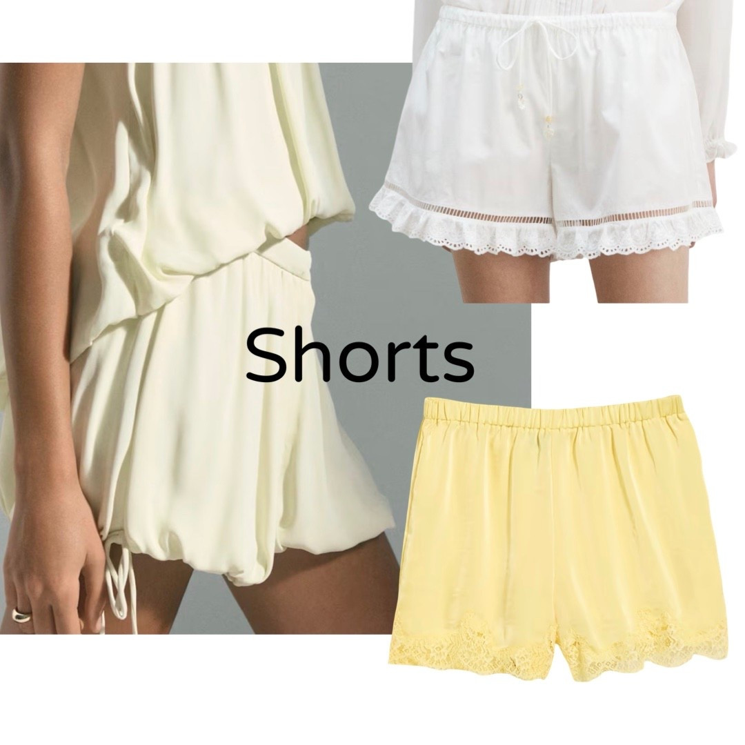 Flowy bloomer, bubble style, and lace trim shirts! 
Butter yellow 
Size down with the white ones!