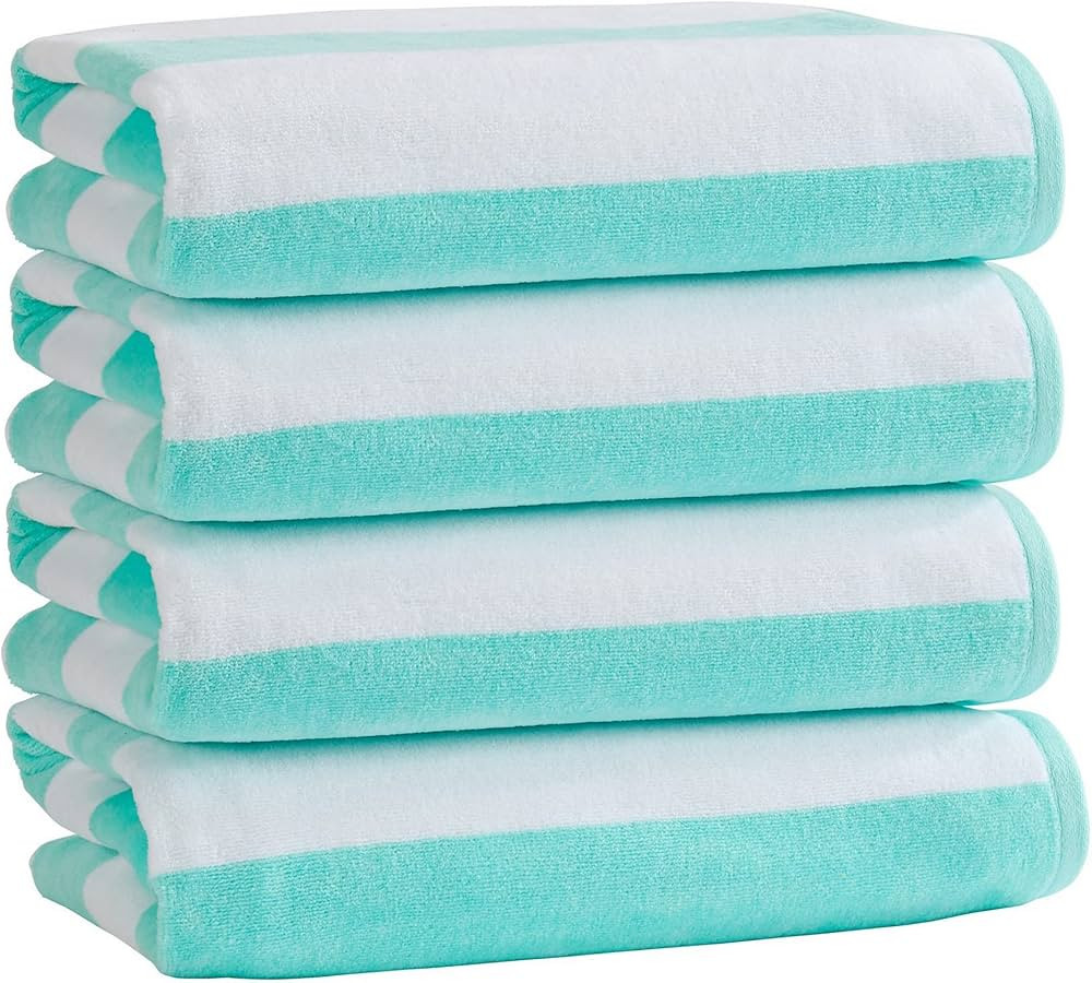 100% Cotton Velour Cabana Stripe Beach Towel Set 30" x 60" - Ultra Soft, Plush, & Highly Absorben... | Amazon (US)