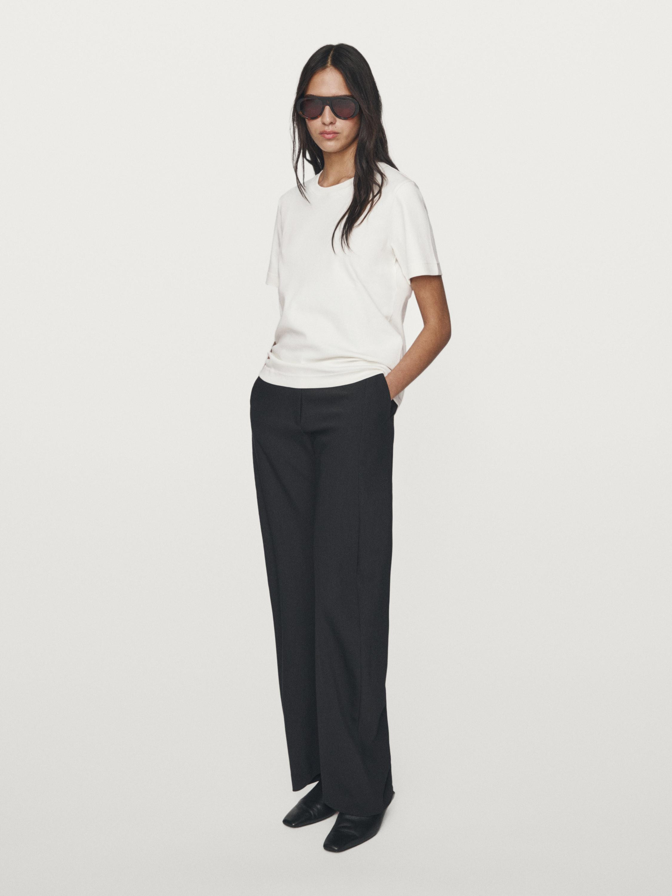 T-shirt à col rond 100 % coton interlock | Massimo Dutti FR
