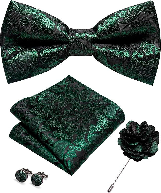 JEMYGINS Paisley Pre-tied Bow Tie and Pocket Square Cufflinks Lapel Pin Sets for Men 4PCS | Amazon (US)