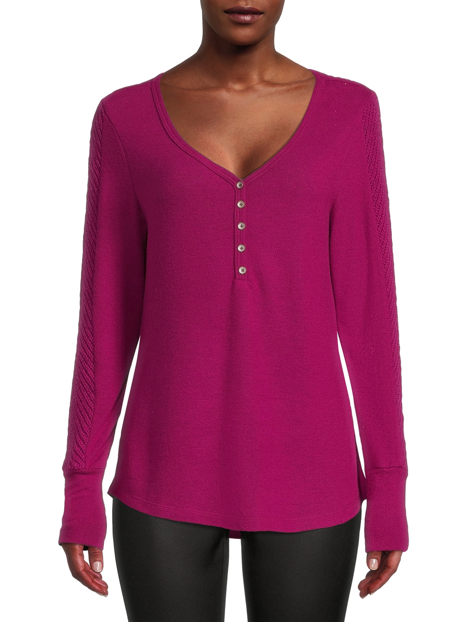 Time and Tru Women's Long Sleeve Cozy Henley | Walmart (US)