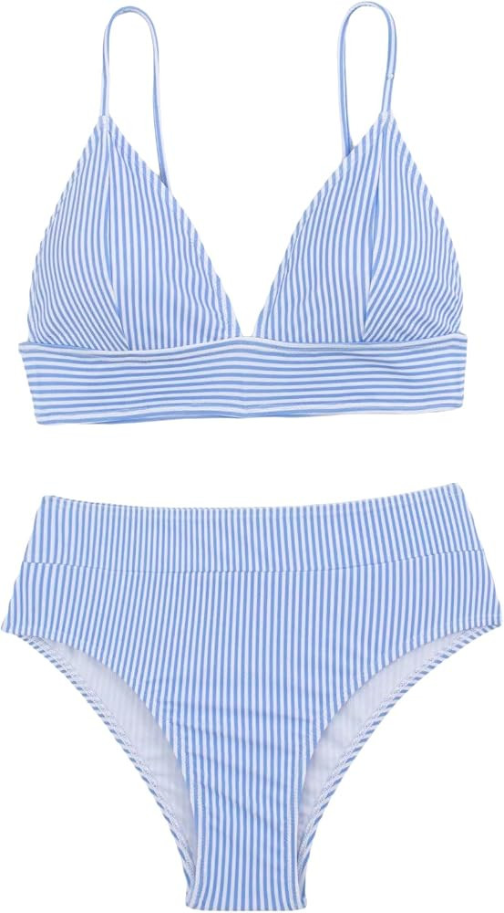 Verdusa Women's Striped High Waist Bikini Sets Swimsuit 2 Piece Bathing Suits | Amazon (US)