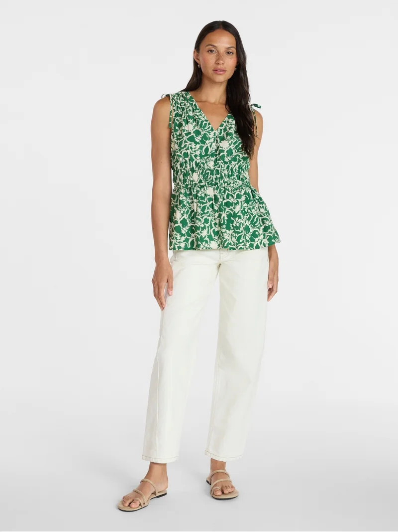 Time and Tru Women's Ruched Tie Shoulder Top, Sizes XS-XXXL | Walmart (US)