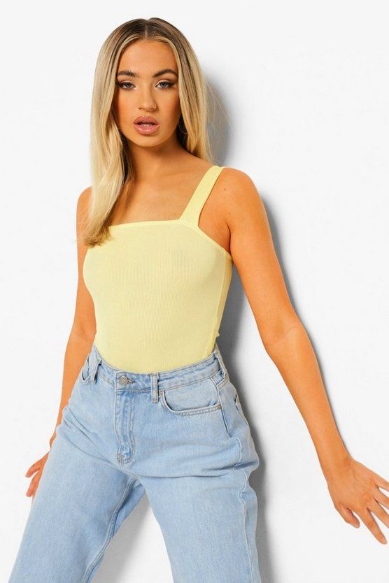 Basic Rib Square Neck Thick Strap Body | Boohoo.com (US & CA)