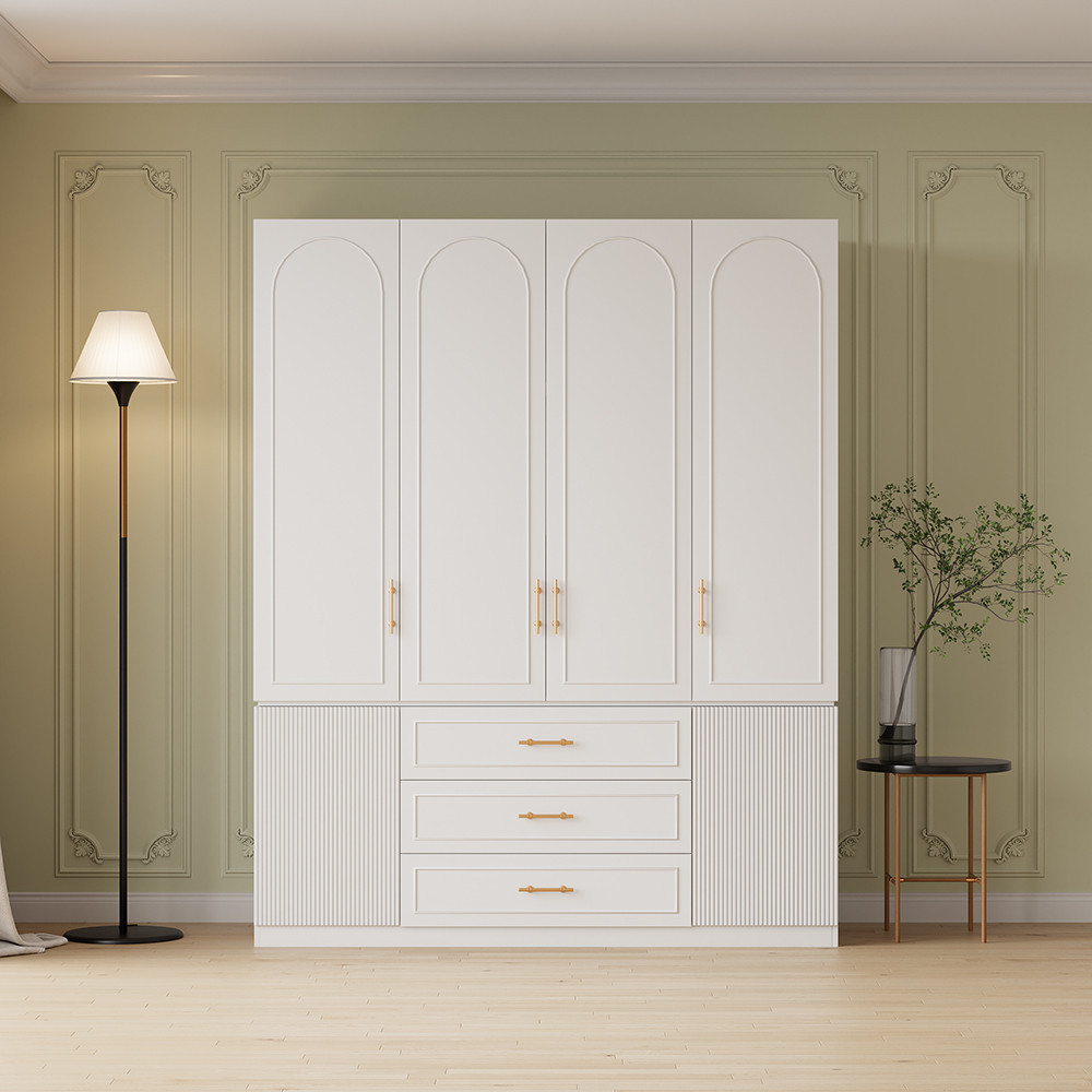 Modern Luxury White Wide Armoire Clothes Cabinet with 3 Drawers & 6 Doors | Homary