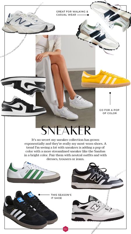 It's no secret my sneaker collection has grown exponentially and they're really my most-worn shoes. A trend I'm seeing a lot with sneakers is adding a pop of color with a more streamlined sneaker like the Sambas in a bright color. Pair them with neutral outfits and with dresses, trousers or jeans! 🖤

#LTKstyletip #LTKSeasonal #LTKshoecrush