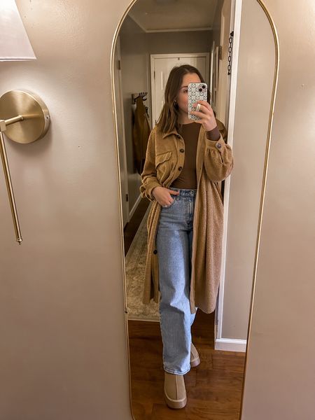 Cozy cute - winter edition ❄️

Abercrombie denim, 90’s relaxed jeans outfit - ugg Tazz slipper dupe, Abercrombie brown bodysuit (skims lookalike), Target brown duster coat 

#LTKSeasonal #LTKfindsunder50 #LTKstyletip