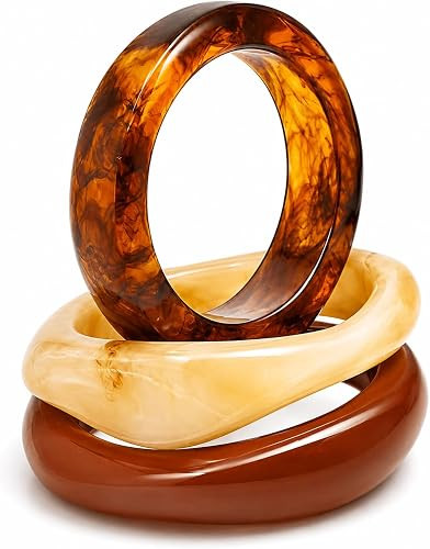 Acrylic Bangles for Women 3 Pack Chunky Resin Bracelet Set Brown Tortoise Shell Wide Cuff Stackab... | Amazon (US)