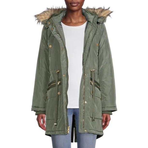 Time and Tru Women's and Plus Anorak Coat with Faux Fur Trim Hood - Walmart.com | Walmart (US)