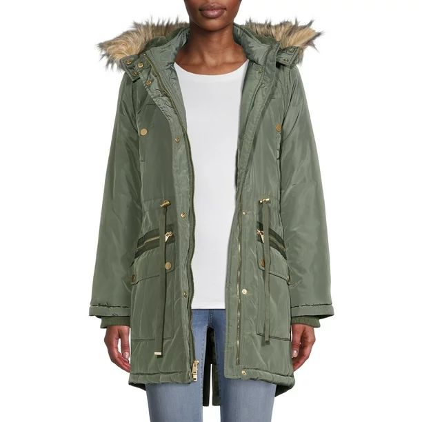 Time and Tru Women's and Plus Anorak Coat with Faux Fur Trim Hood | Walmart (US)