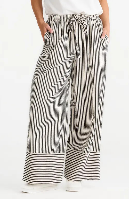 Brave+True Portia Stripe Drawstring Pants in White W Black Stripe at Nordstrom, Size X-Small | Nordstrom