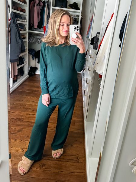 Cozy weekend vibes. I love this matching lounge set and fuzzy sandals! I have a small in the lounge set  

#LTKSeasonal #LTKbump #LTKshoecrush