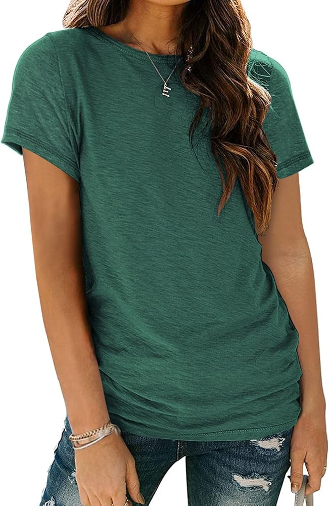 AUTOMET Shirts for Women Round Neck Womens Tops Short Sleeve Shirts Summer Tops Fashion Basic Tee | Amazon (US)