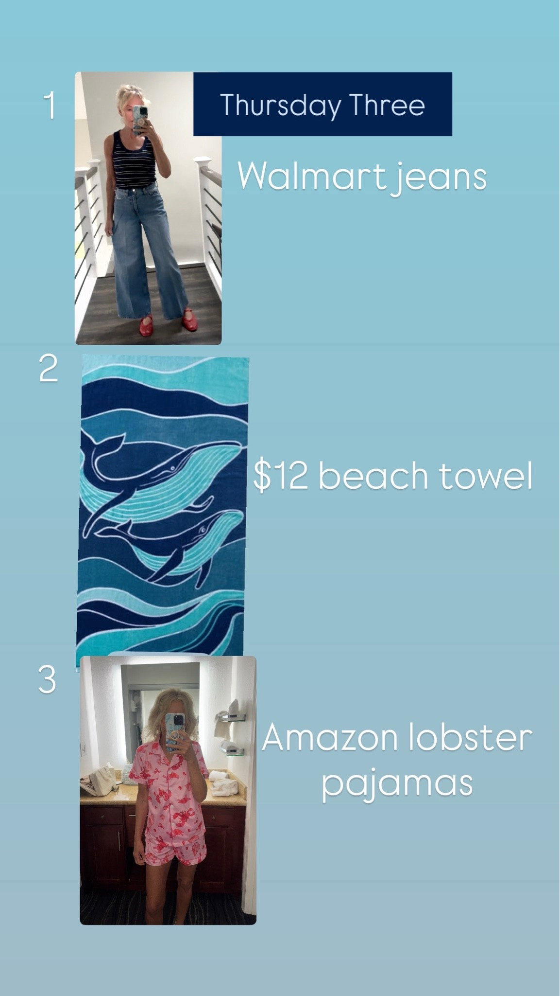 Thursday Three-#summerdenim #jeans #walmart #beachtowel #vacationpajamas
