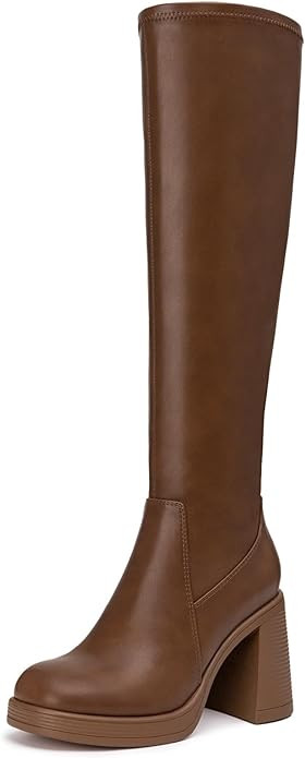 Athlefit Knee High Boots for Women Square Toe Platform Chunky Heel Stretchy Tall Boots with Side ... | Amazon (US)
