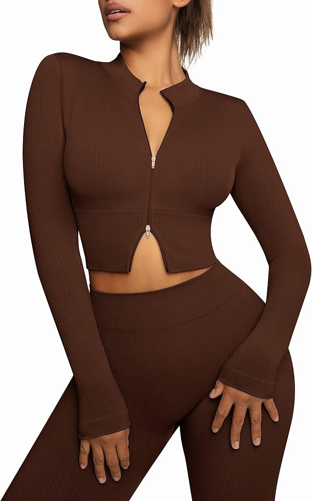 FeelinGirl Workout Sets for Women 2 Piece Gym Outfits High Waist Yoga Leggings and Long Sleeve Cr... | Amazon (US)
