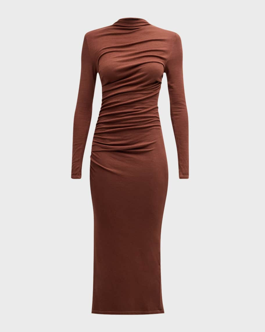 Enza Costa Silk Knit Long-Sleeve Midi Dress | Neiman Marcus