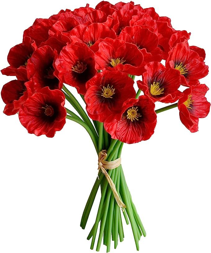 Mandy's 30pcs Red Flowers Artificial Poppy Silk Flowers 13" for Home Decorations Centerpieces Arr... | Amazon (US)