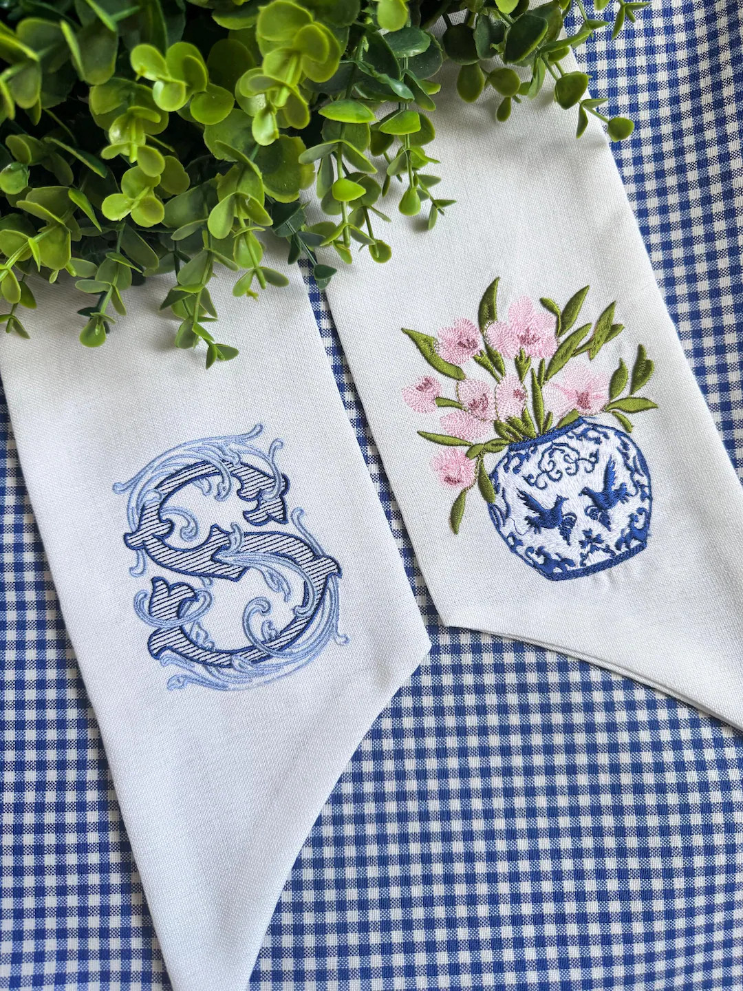 Chinoiserie Easter Wreath Sash - monogrammed- Easter wreath sash - For front door -Housewarming -... | Etsy (US)