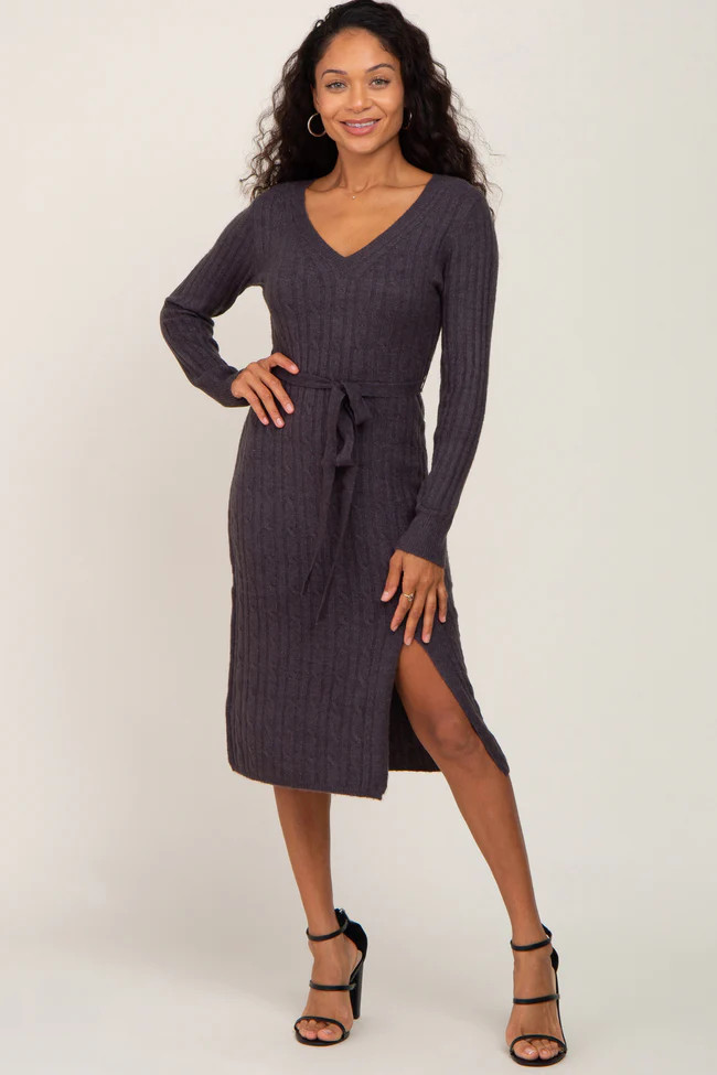 Charcoal Brushed Cable Knit Sweater Dress | PinkBlush Maternity