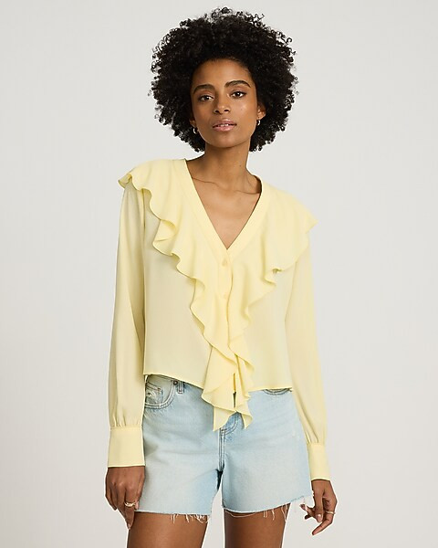 Ruffle Front Long Sleeve Top | Express