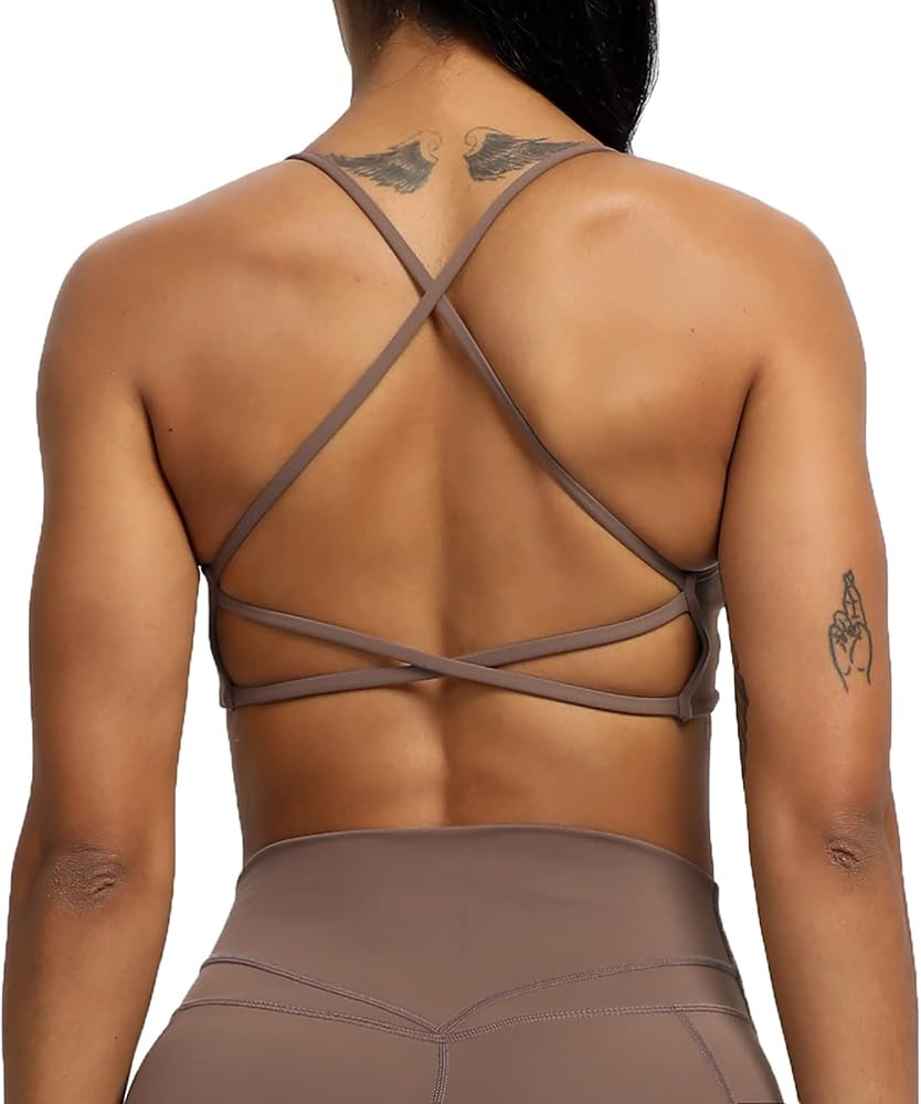 Aoxjox Women's Workout Sports Bras Fitness Backless Padded Ivy Low Impact Bra Yoga Crop Tank Top | Amazon (US)
