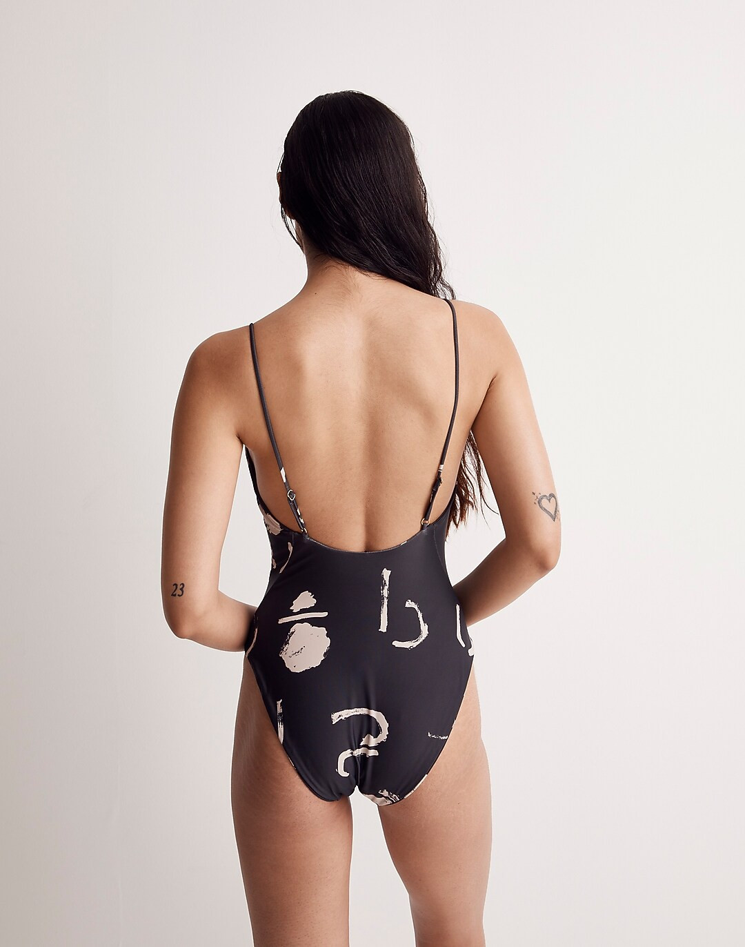 Madewell x Caroline Z Spaghetti-Strap One-Piece Swimsuit in Abstract Alpha | Madewell