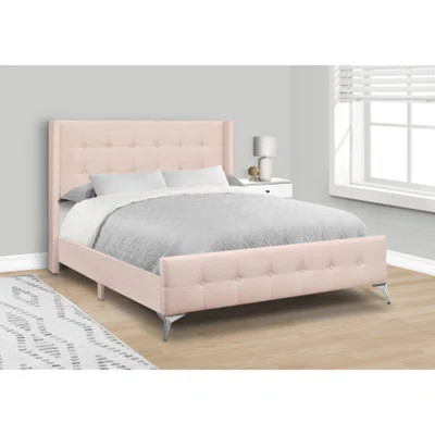 Bed, Queen Size, Bedroom, Upholstered, Pink Velvet, Chrome Metal Legs | Wayfair North America