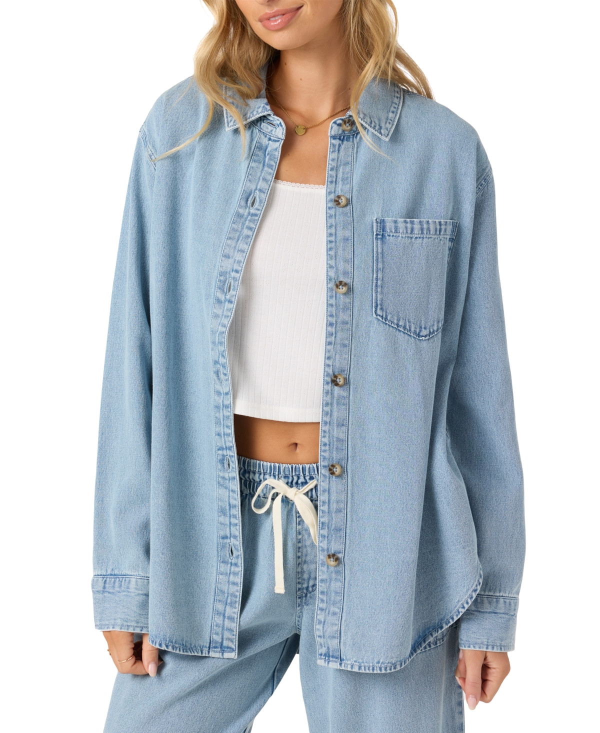 O'Neill Juniors' Sevie Cotton Denim Button-Front Shacket - Drifter | Macy's