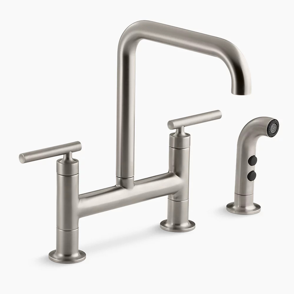 Two-hole bridge kitchen sink faucet with side sprayer | Kohler