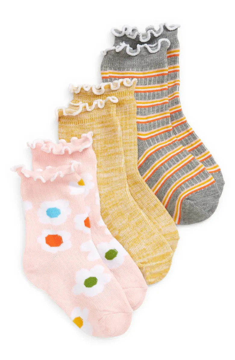 Kids' Assorted 3-Pack Lettuce Edge Quarter Crew Socks | Nordstrom