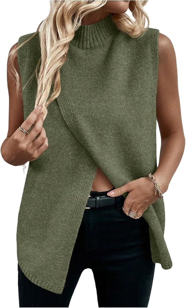Verdusa Women's Sweater Vest Mock Neck Fall Sweaters Business Casual Outfit | Amazon (US)
