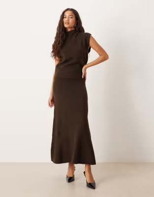 Gina Tricot co-ord knitted wool alpaca maxi skirt in brown | ASOS (Global)