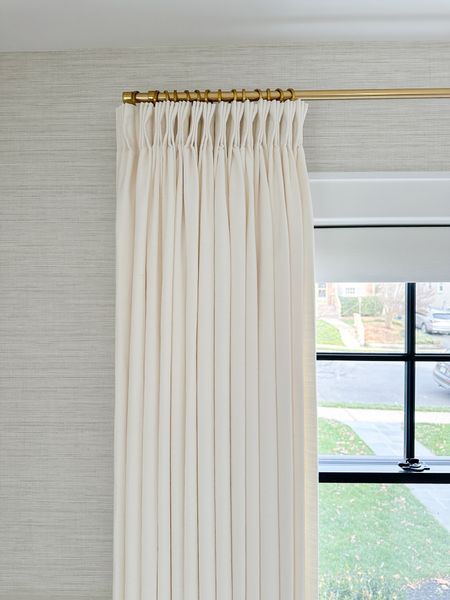 Dining room curtains, linen curtains, dining room decor

Fabric: Isabella 
Color: Off White 7084-5
Hanging Header Style: Triple Pleat
Width: 75" wide
Length (Height): 90” long
Lining: Room Darkening Liner
Body Memory Shaped: Yes

Hardware Details:
Finish: Brass
Diameter: 0.75”
Rings: 0.75” (1 1/2” diameter)

#LTKSeasonal #LTKhome #LTKfindsunder50