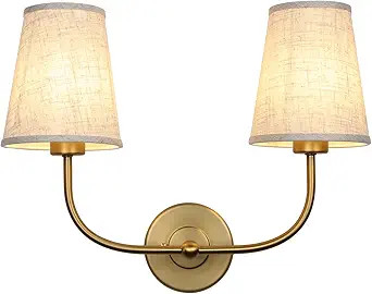 JIMUBEAM 2-Lights Wall Sconces with Funnel Linen Fabric Shades, Double Light Wall Lamps for Bedro... | Amazon (US)