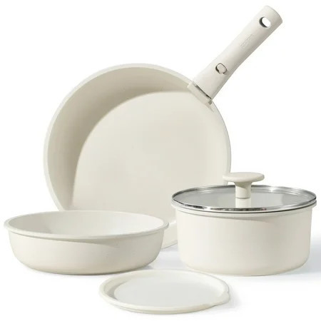Carote 6 Pcs Nonstick Pots and Pans, Cookware Set with Detachable Handle, Oven Safe, Stackable Kitchen Cookware, White | Walmart (US)