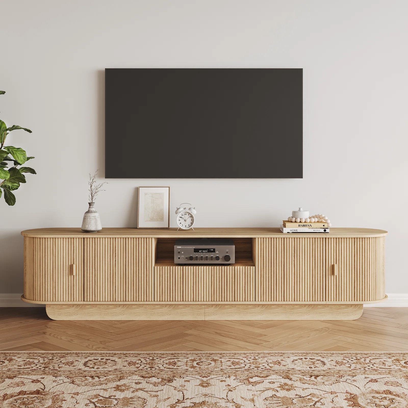86.6" Curved TV Stand for 85 Inch TV, Entertainment Center with Storage, Fluted Media Console wit... | Wayfair North America