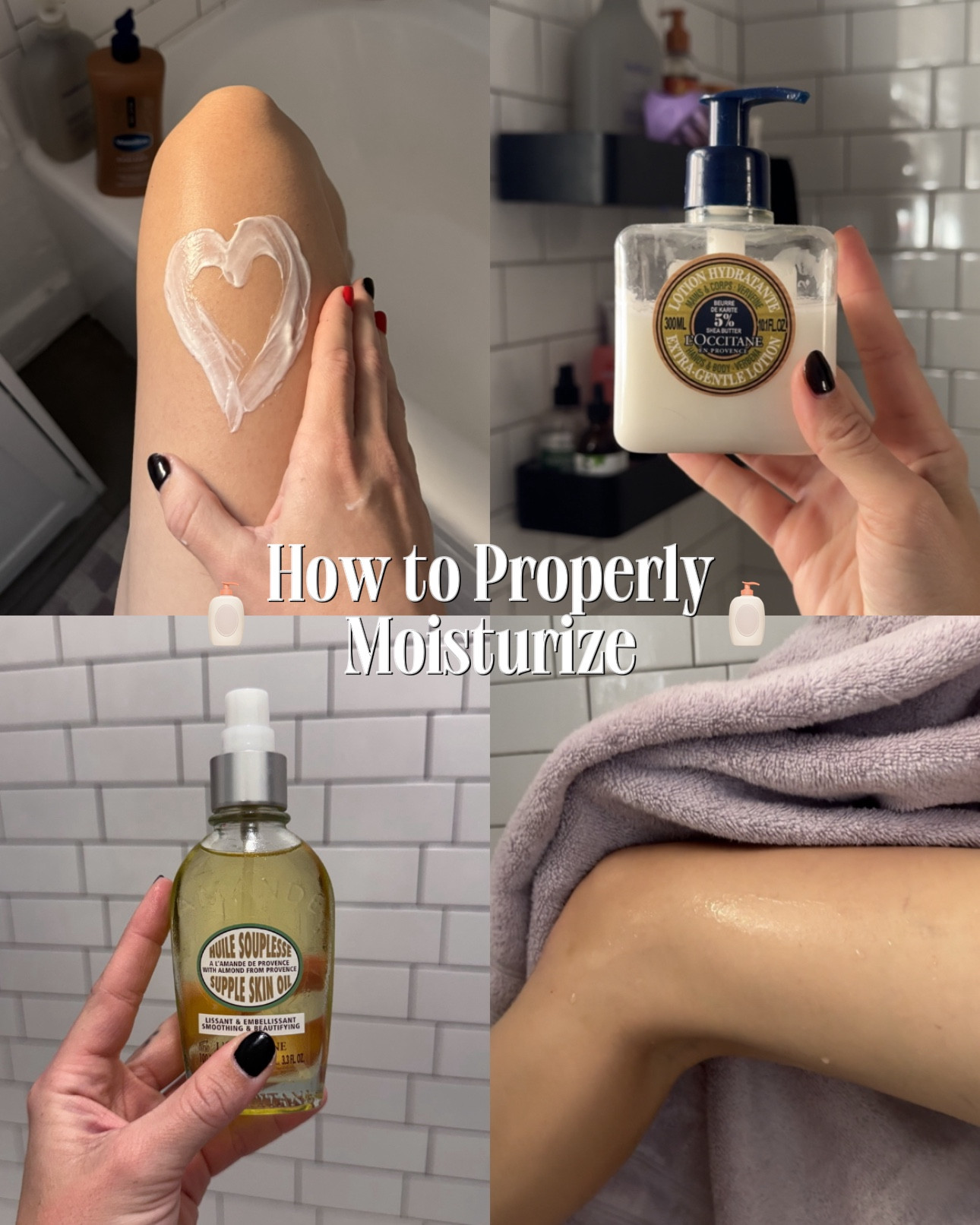here is my moisturizing ritual that leaves my skin super hydrated! 🤍 step 1: cleanse & exfoliate  i always make sure to get rid of dead skin & dirt before moisturizing, that way my skin can actually soak up the hydration! step 2: pat dry next i use a towel to gentle pat my skin dry, leaving it a bit damp so there’s moisture for the lotion to lock in  step 3: lotion then i apply my lotion to slightly damp skin! i do this within 60 seconds of drying with a towel. i massage the lotion into my skin using gentle circles.  step 4: body oil lastly i seal in the hydration with a body oil! this also helps add a bit of glow & protects my skin barrier  #bodycaremoisturizeroutine #bodycareroutine #moisturizing #moisturizer 

#LTKselfcare #LTKmorningroutine