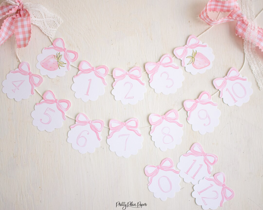 Pink Strawberry Milestone Banner First Year Birthday Monthly Milestone Photo Banner Download 1015... | Etsy (US)