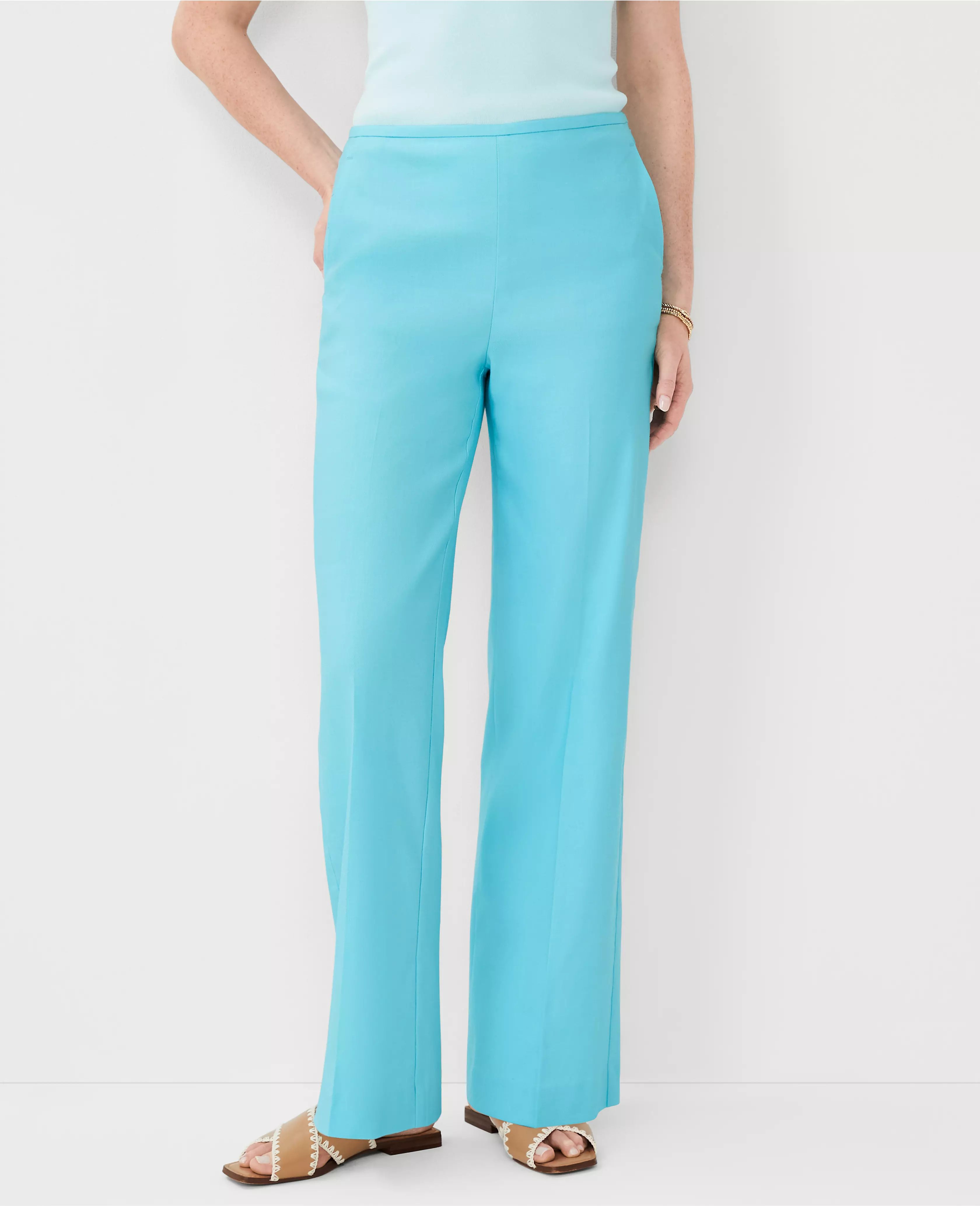 The Side Zip Straight Pant in Linen Blend - Curvy Fit | Ann Taylor (US)