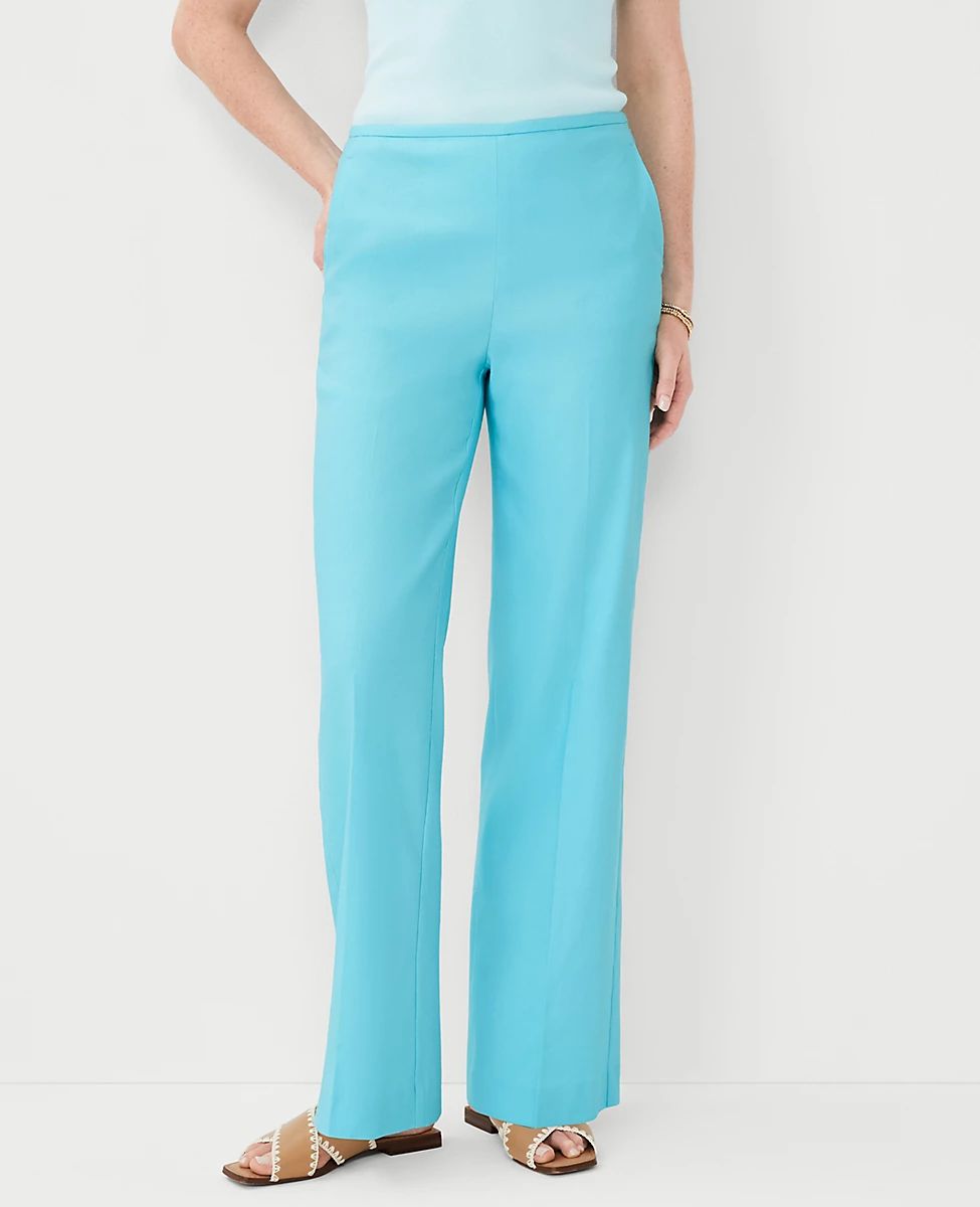 The Side Zip Straight Pant in Linen Blend - Curvy Fit | Ann Taylor (US)