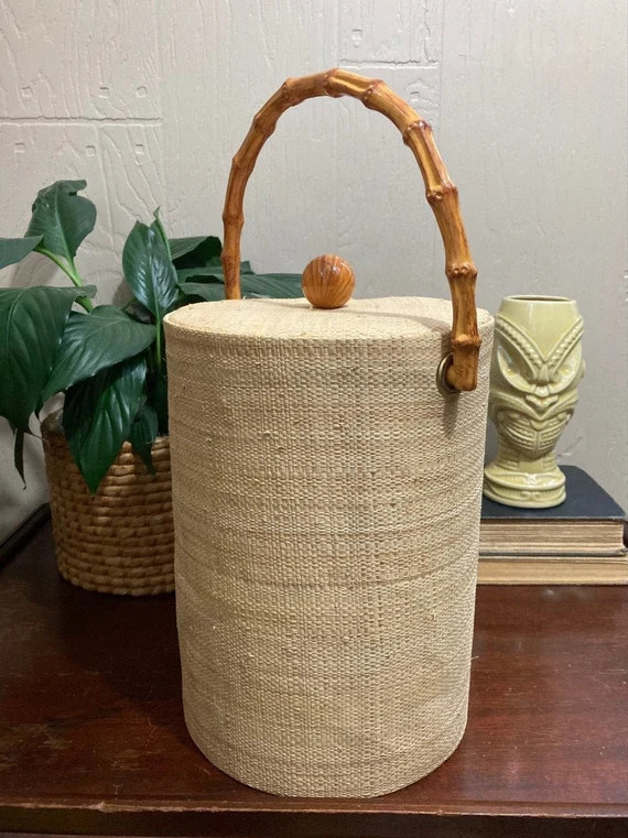 Vintage MCM Tall Grass Cloth & Bamboo Ice Bucket  Mid-century | Etsy | Etsy (US)